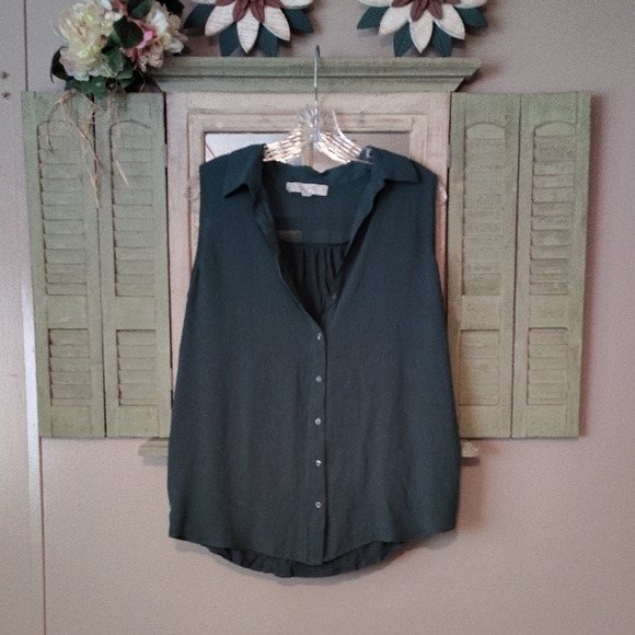 LOFT Sleeveless Button-Up Blouse - Deep Green - Picture 1 of 2